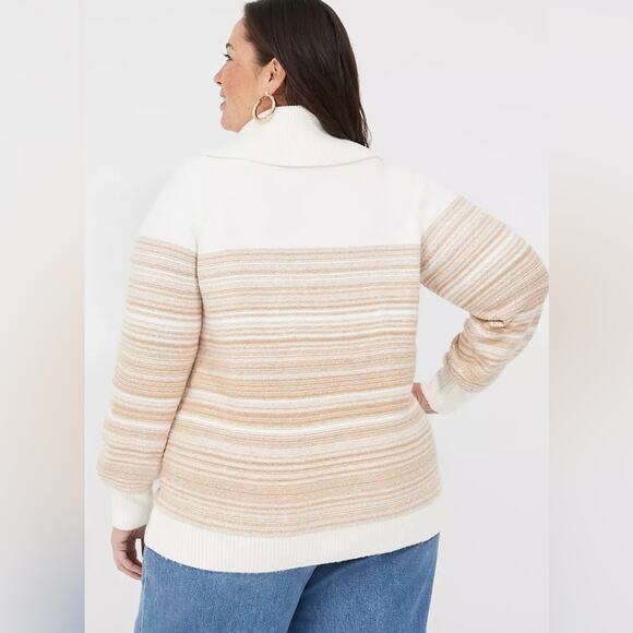 NWT Lane Bryant Cowlneck Striped Cozy Soft White Tan Warm Sweater Size 14/16 - Picture 7 of 13